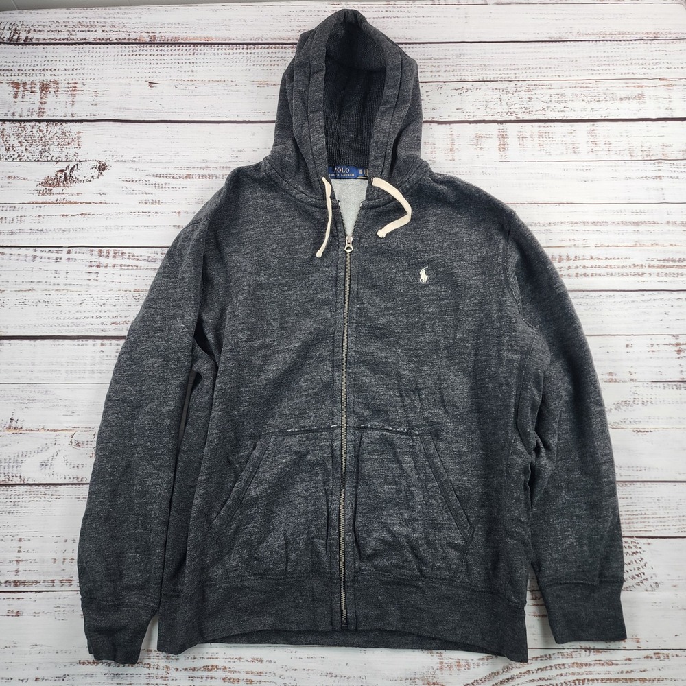 Polo Ralph Lauren Full Zip Hoodie Men's XXL Charcoal Gray Waffle Thermal Hood
